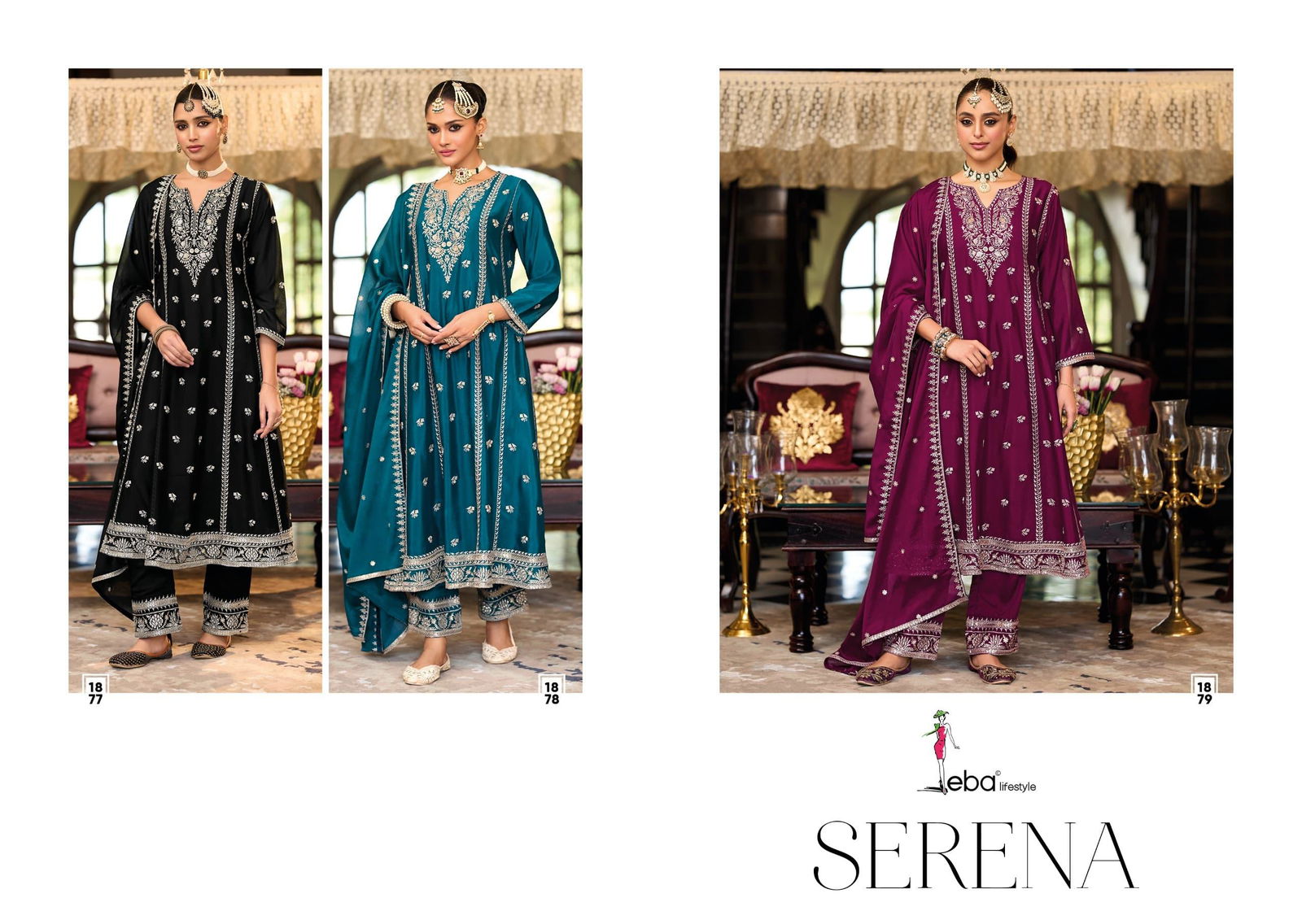 Serena By Eba Chinon Embroidery Readymade Suits Wholesale Market In Surat
